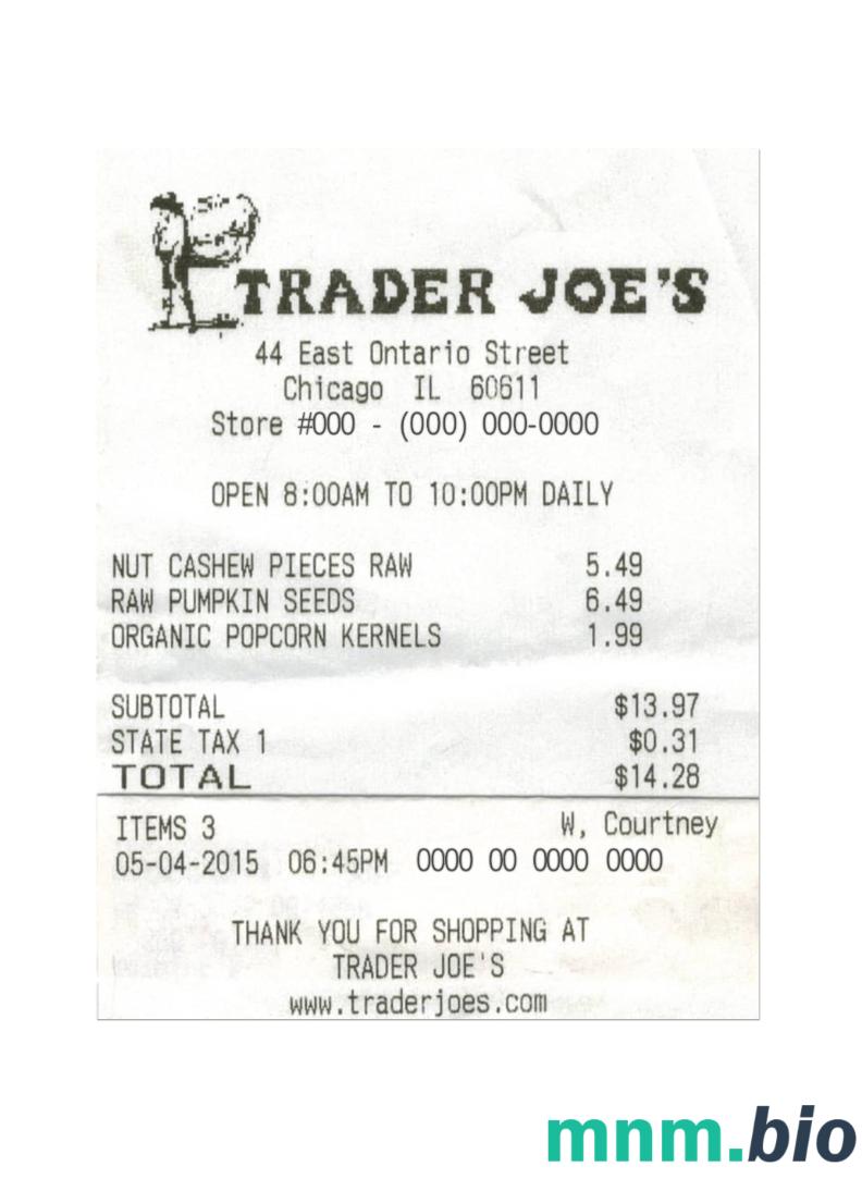 Trader Joe's szablon paragonu gotówkowego PSD